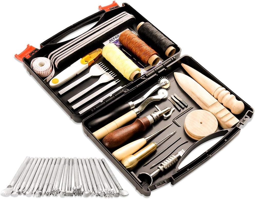 Complete Leather Craft Tool Kit Sewing Punch Carving Stitching Hand Working Tool