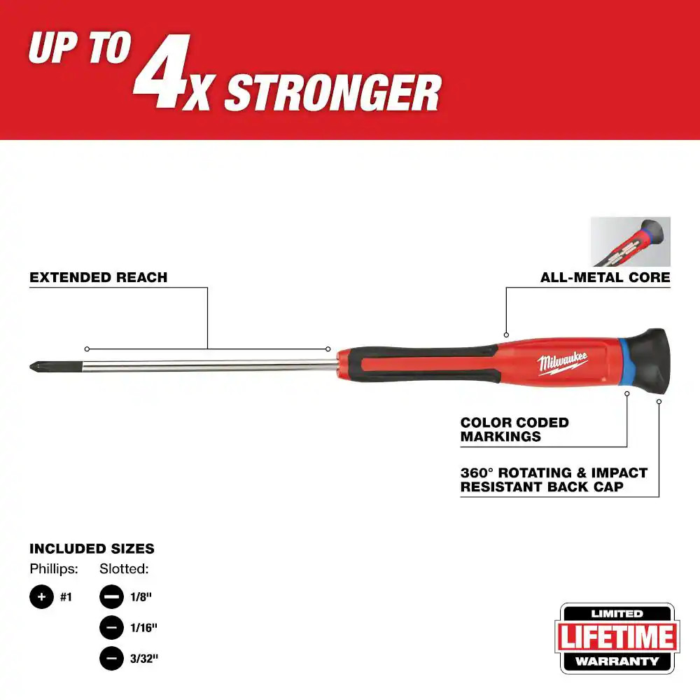 Precision Phillips/Slotted Flat Head Combination Screwdriver Set (4-Piece)