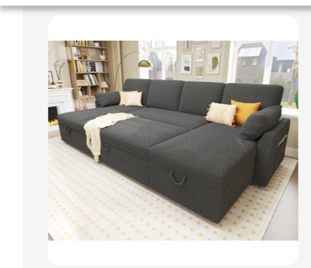 Pemberly Row PR-4753-1935210 Linen Reversible Sleeper Sectional - Light Gray