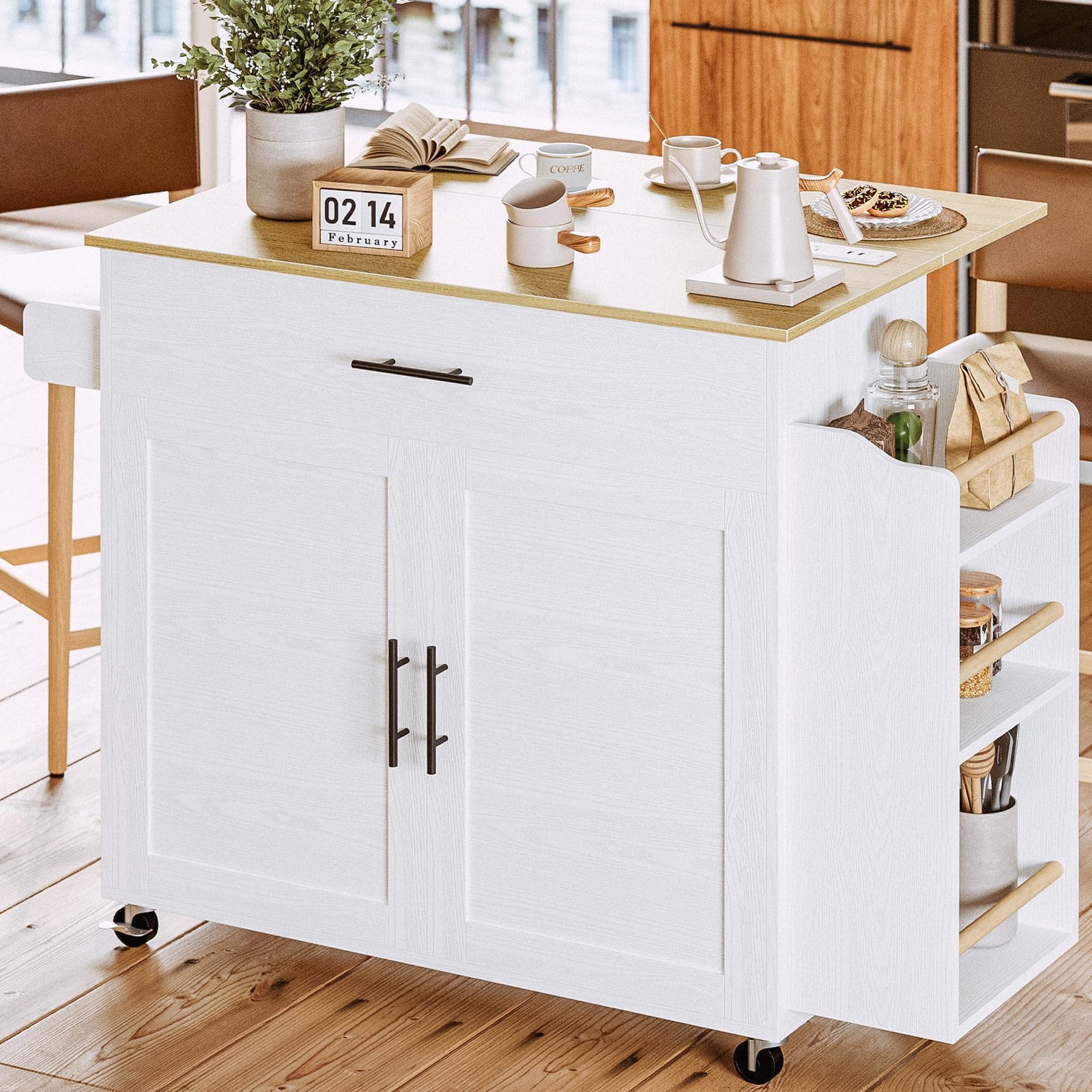 Kitchen Island with Storage, Rolling Kitchen Island on Wheels with Drop Leaf,...