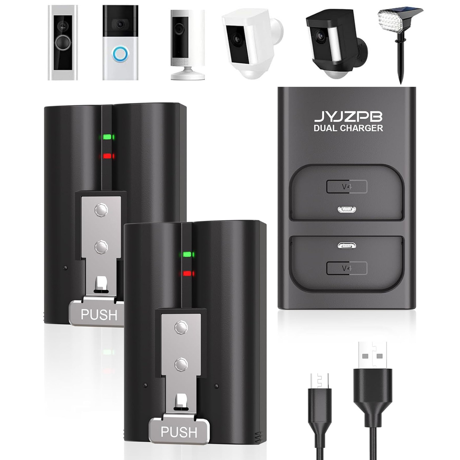 2X 7200mAh Rechargeable Battery and Dual Charger for Ring Doorbell 2/3/4