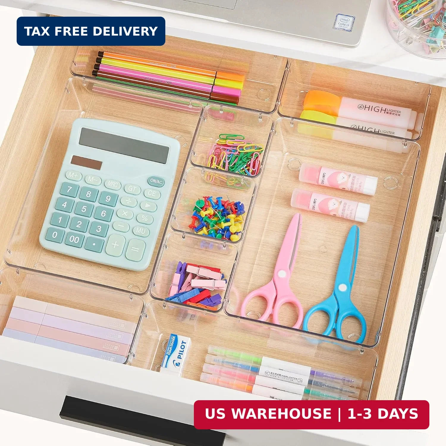 25 PCS Clear Plastic Drawer Organizers Set, 4-Size Versatile Bathroom a