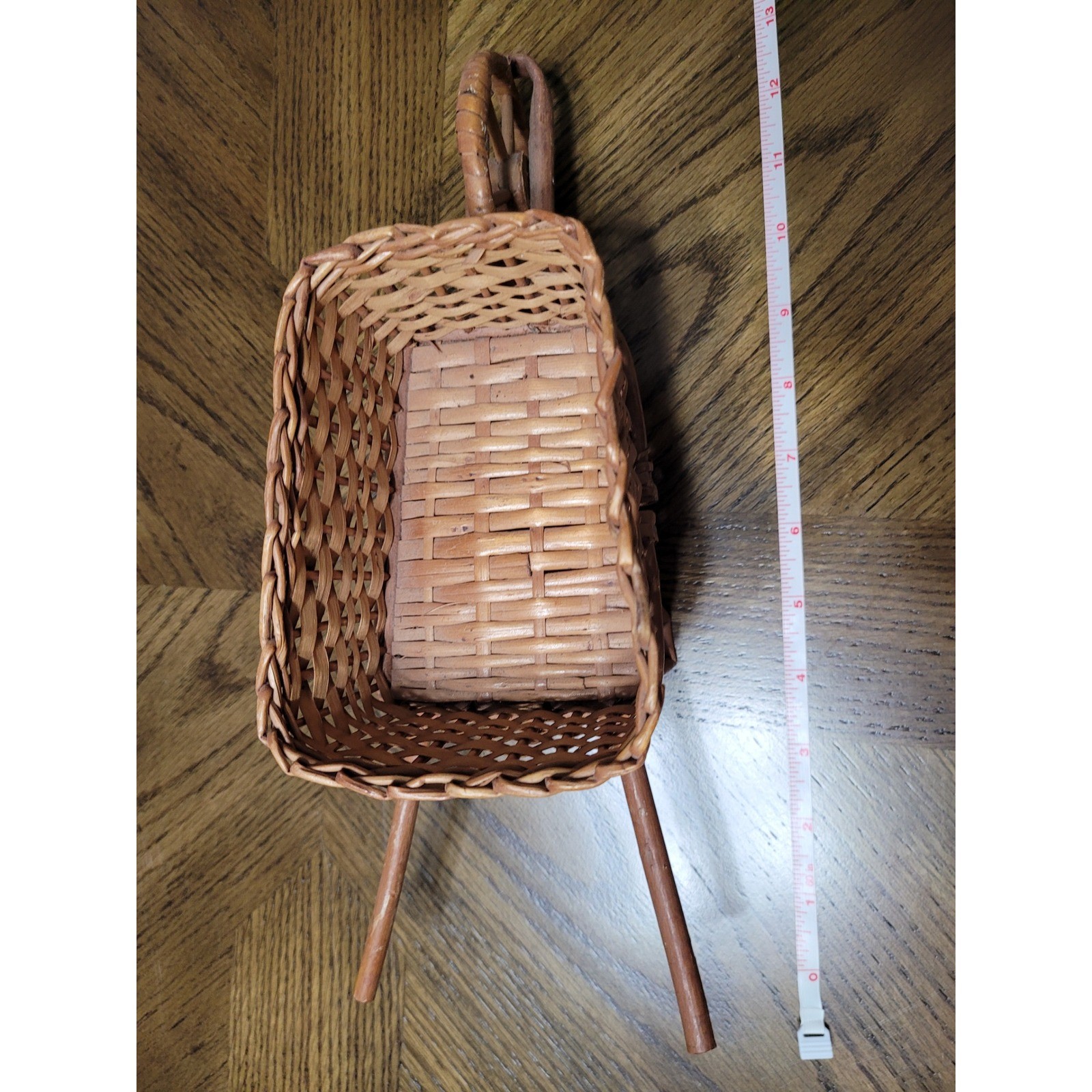 Vintage Woven Wicker Wheelbarrow Basket Decorative Rustic Planter Decor