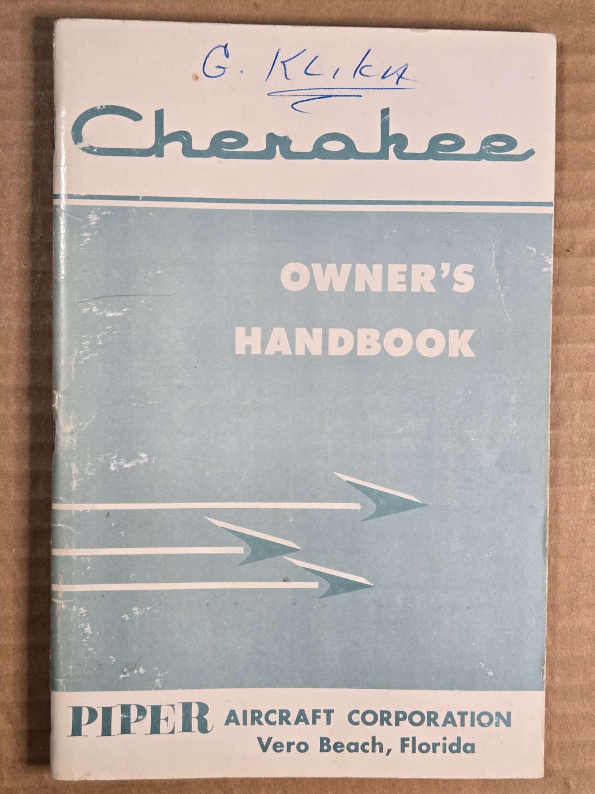 PIPER Cherokee Model B Airplane Aircraft Owner's Handbook - Good Condition