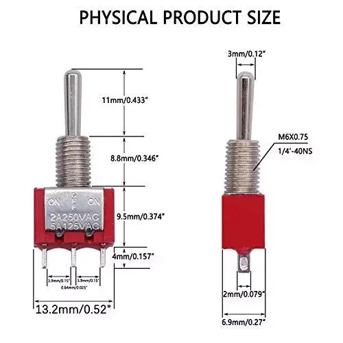 Twidec/6Pcs Mini Momentary Toggle Switch SPDT 3 Position 3 3Pin（ON)-OFF-(ON)