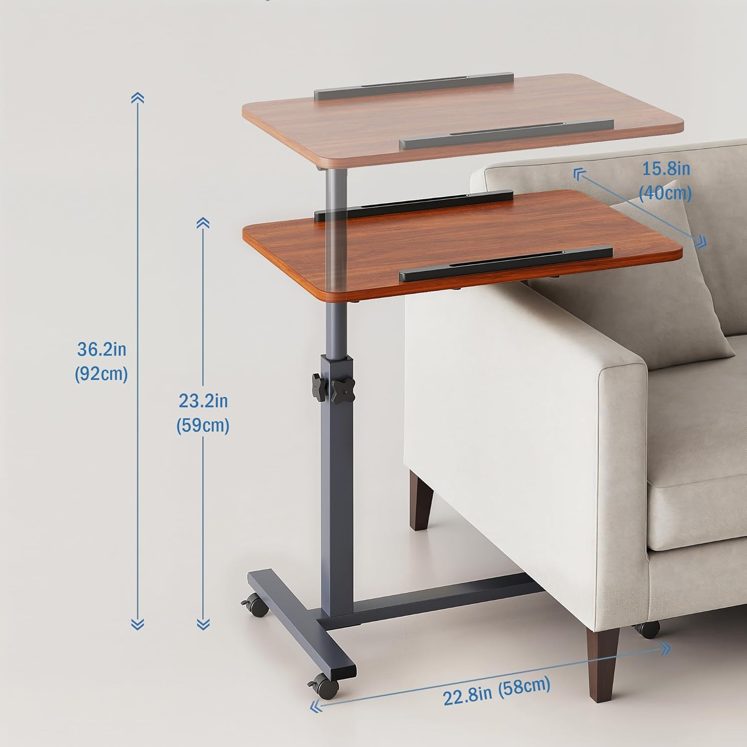Adjustable Mobile Laptop Table with Wheels - Portable Desk for Couch & Bedside