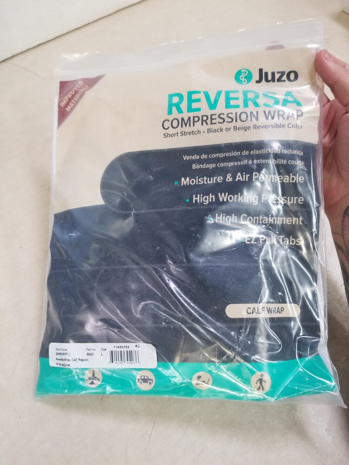 Juzo 6000BDRFF L Short Stretch Calf Regular FF Wrap Liner