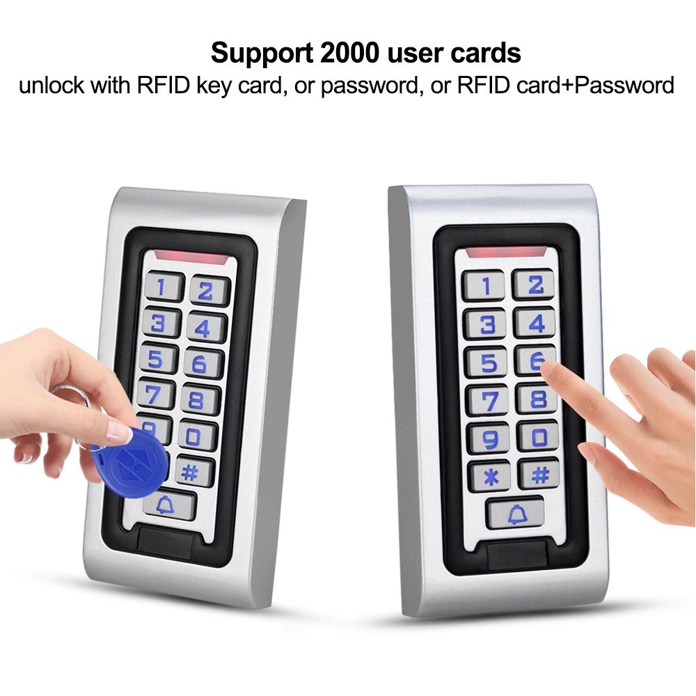 IP68 Waterproof RFID Access Control Keypad, Metal, WG26, 2000 Users, 10 Keyfobs