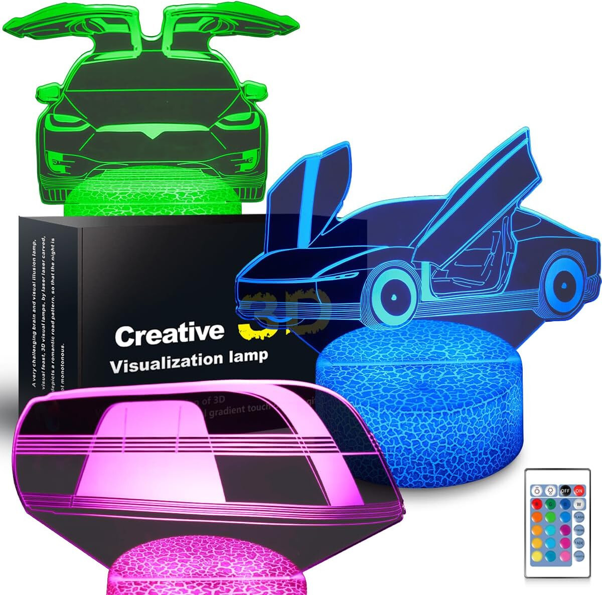 3D Cybercar Night Light for Kids, 3 Display Patterns, 16 Color Change, Remote