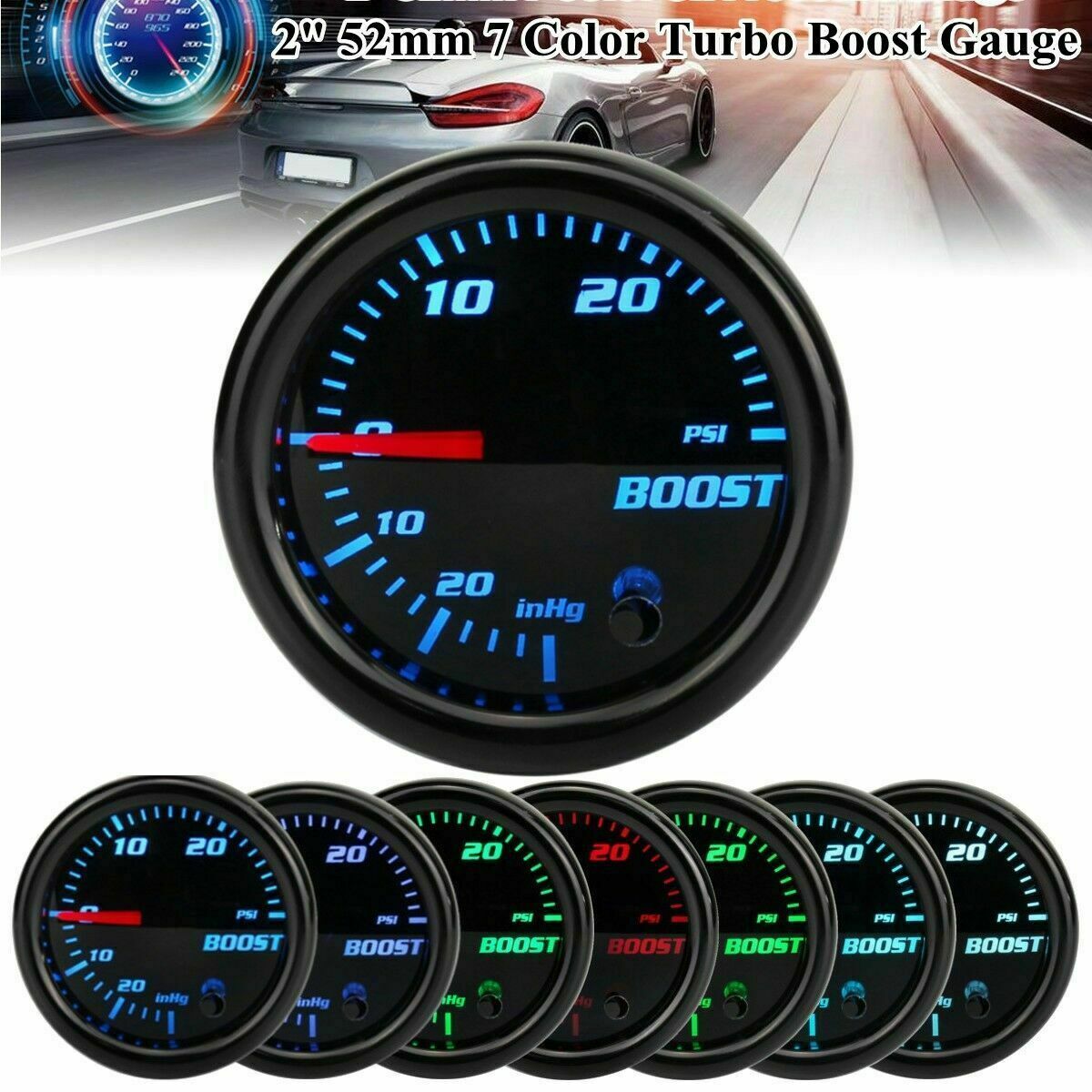 Vehicle Instruments Car Turbo Boost Gauge PSI AUTO Meter Blue Color Led 2" 52mm