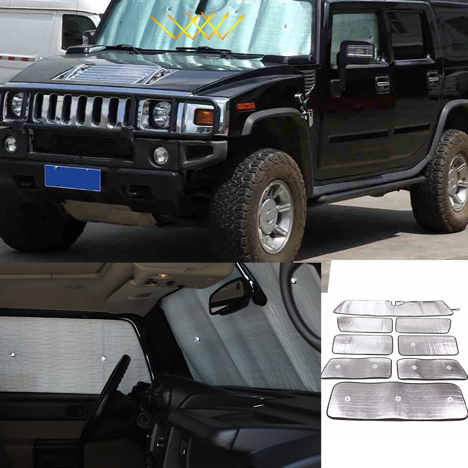 For Hummer H2 2003-09 Full Set Fold able Car Windshield Reflective Sunshade 8pcs