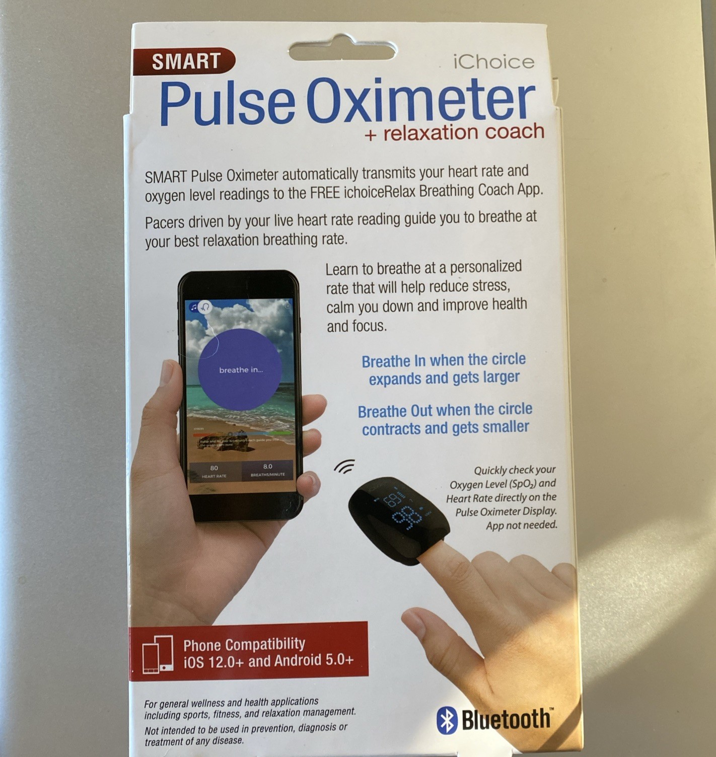 iChoice Smart Pulse Oximeter + Relaxation Coach Bluetooth Heart Rate & Oxygen