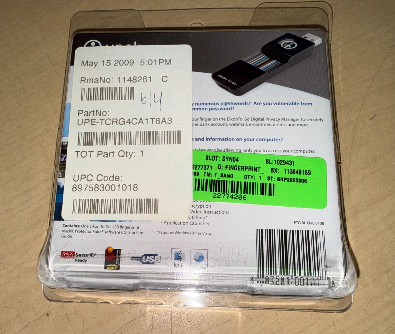 UPEK Eikon To Go Digital USB Fingerprint Reader UPE-TCRD4CA1H6A3