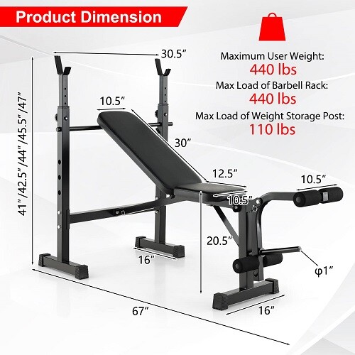Olympic Weight Bench Set Press w/ Barbell Rack Fitness Home Gym Workout Strength