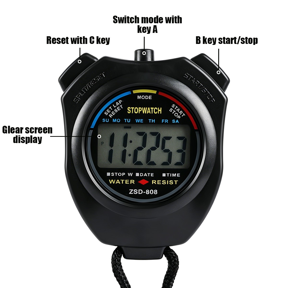 Durable Waterproof Digital Chronograph Multi-function LCD Timer Stopwatch New