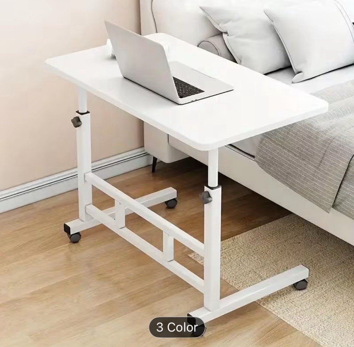 Mobile Lift Table, Adjustable Height, With Wheels Bedside Computer Desk