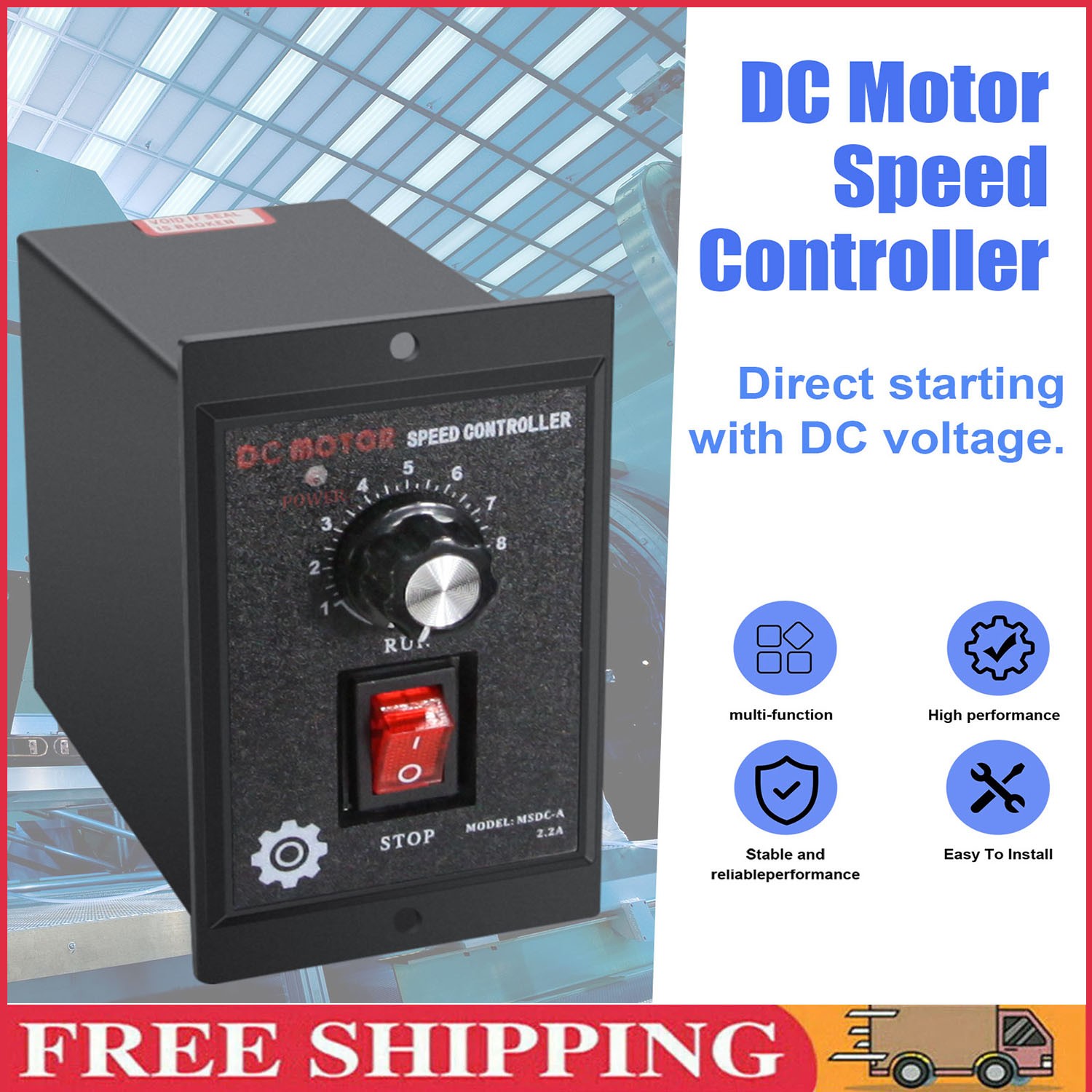 500W DC Motor Speed Controller AC110V TO DC 90V Forward Reverse 9 Gears Variable