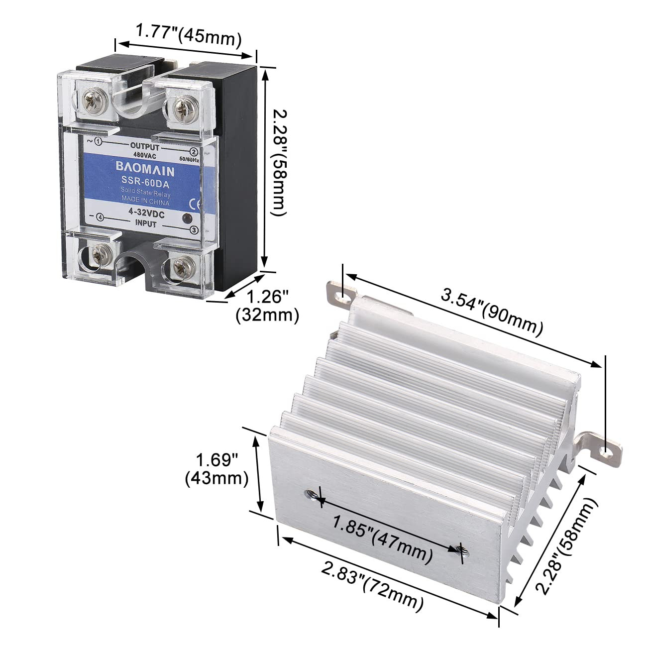 SSR-60DA 60A Solid State Relay Module 4-32VDC / 24-480VAC + Heat Sink