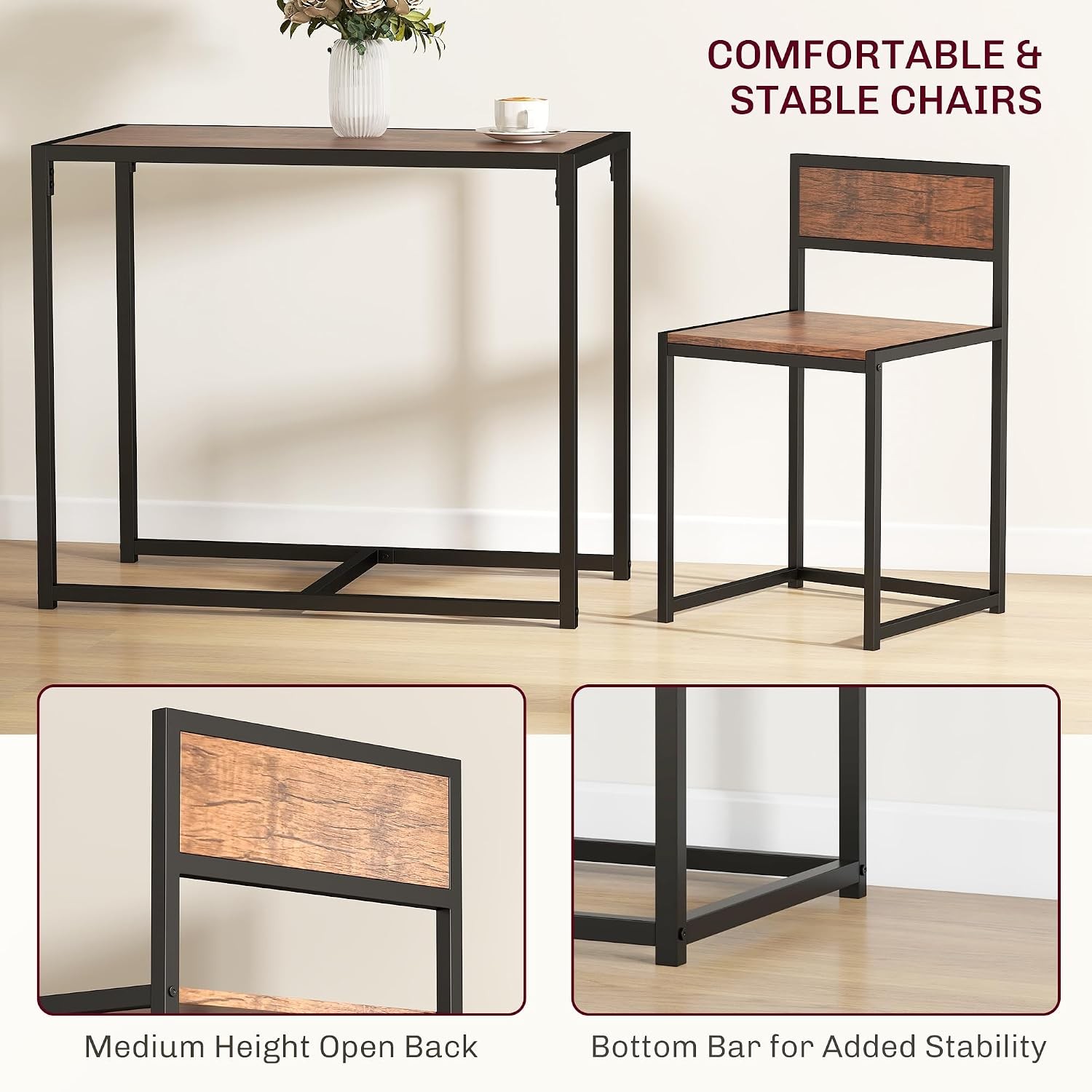 Small Dining Table Set for 2, Kitchen Table and Chairs Set, Compact Dining Sets