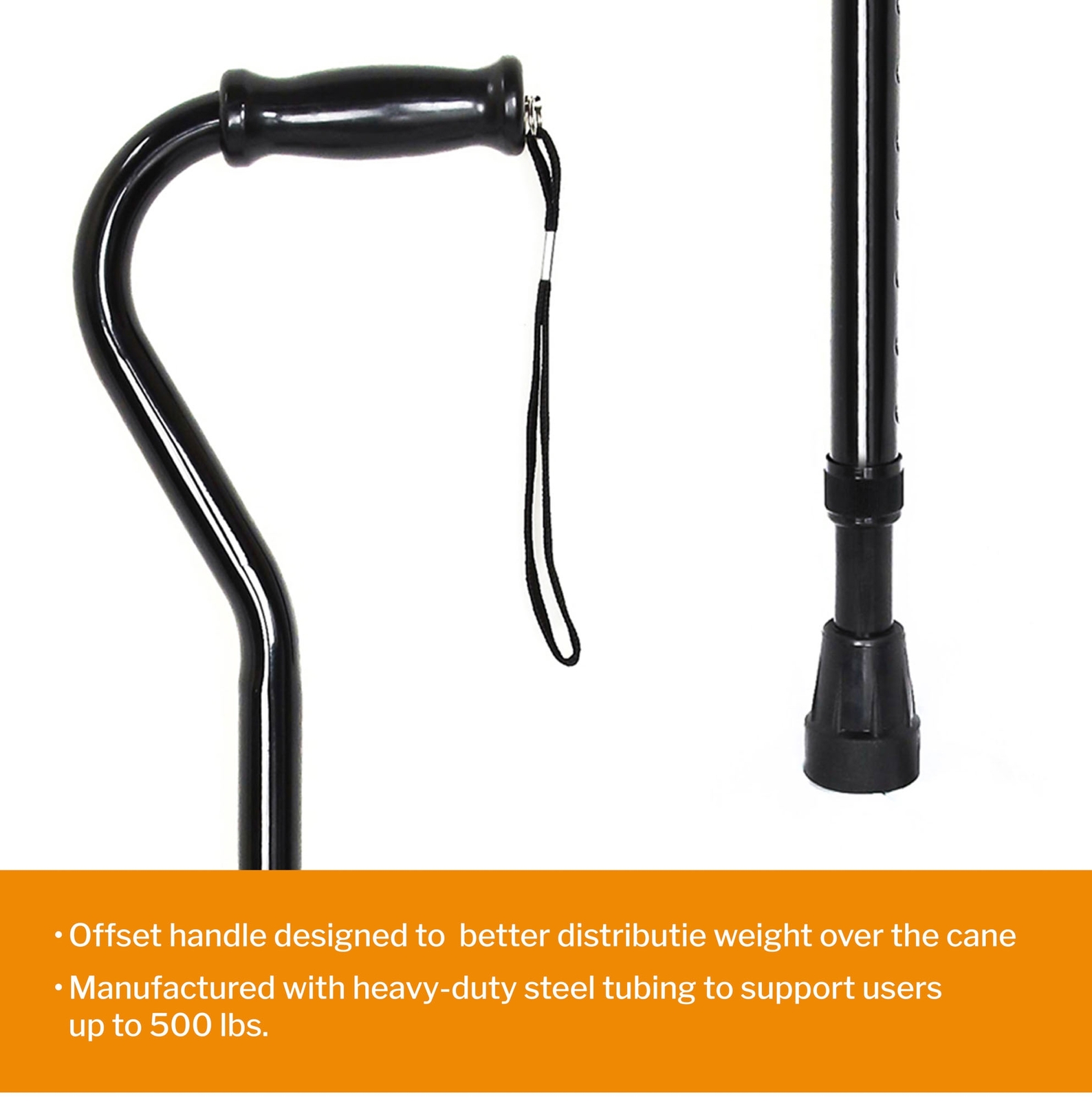 McKesson Black Steel Offset Handle Cane 29.75 to 37.75" Height