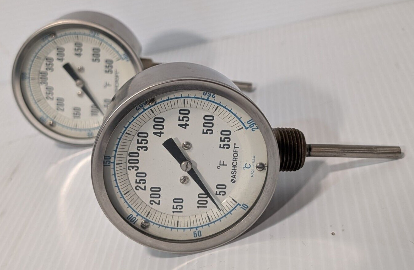 Lot of 2 Ashcroft 30EI60L02550/550F Bimetal Thermometers, 50/550F as pictured