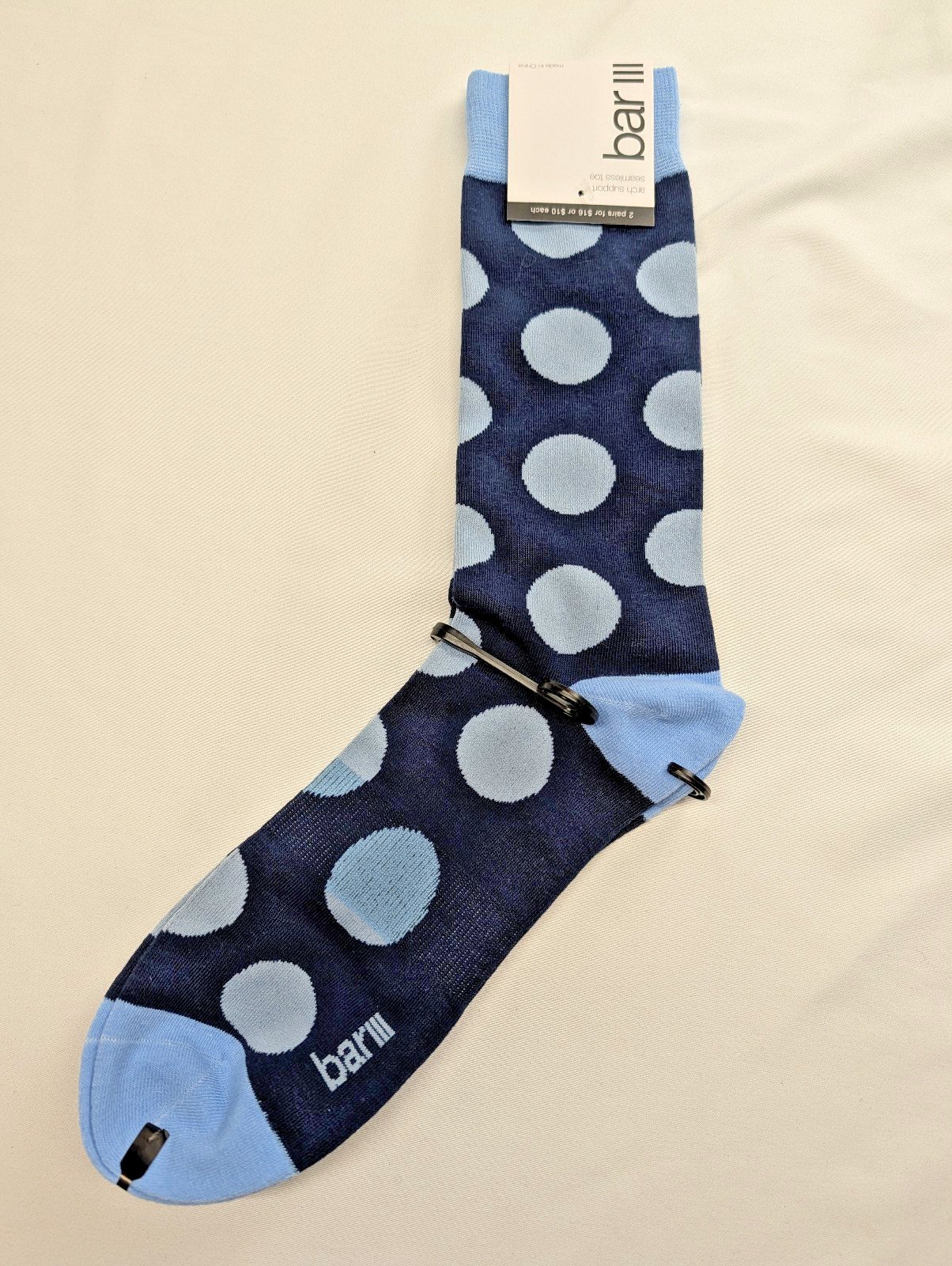 Bar III Dress Socks Mens Shoe Size 7-12 Navy Blue Polka Dot Arch Support NWT