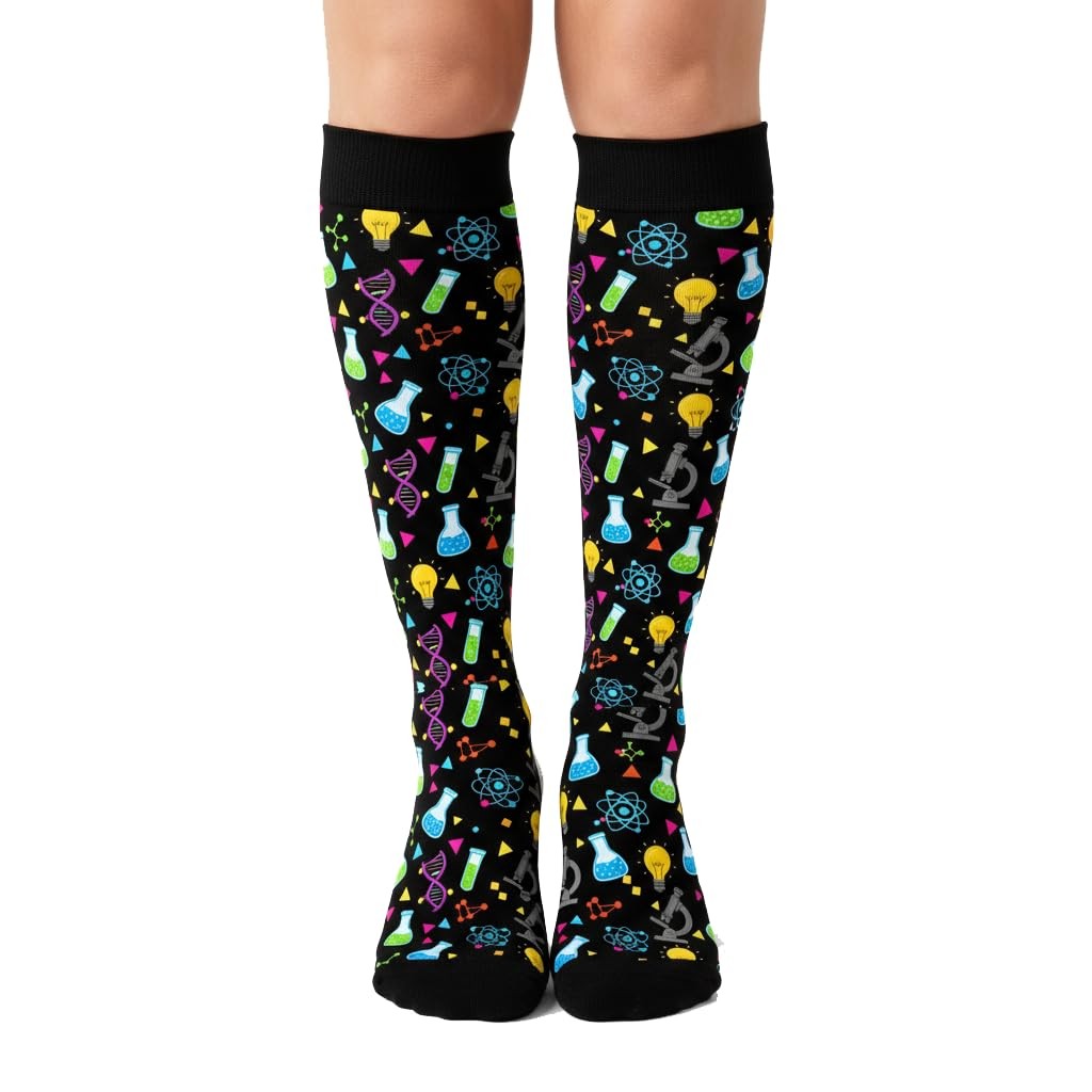 WOAIDY Knee High Compression Socks with One Size, Science Doodle Black