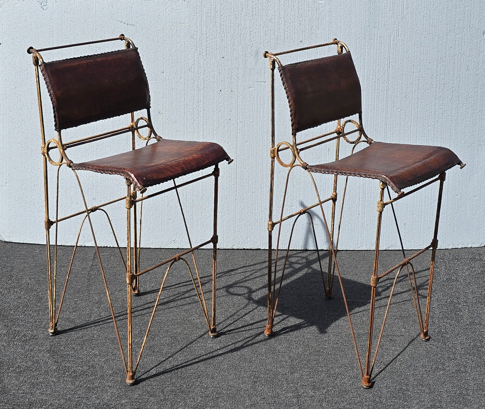 Pair of Vintage IIana Goor Brown Leather Barstools Bar Stools