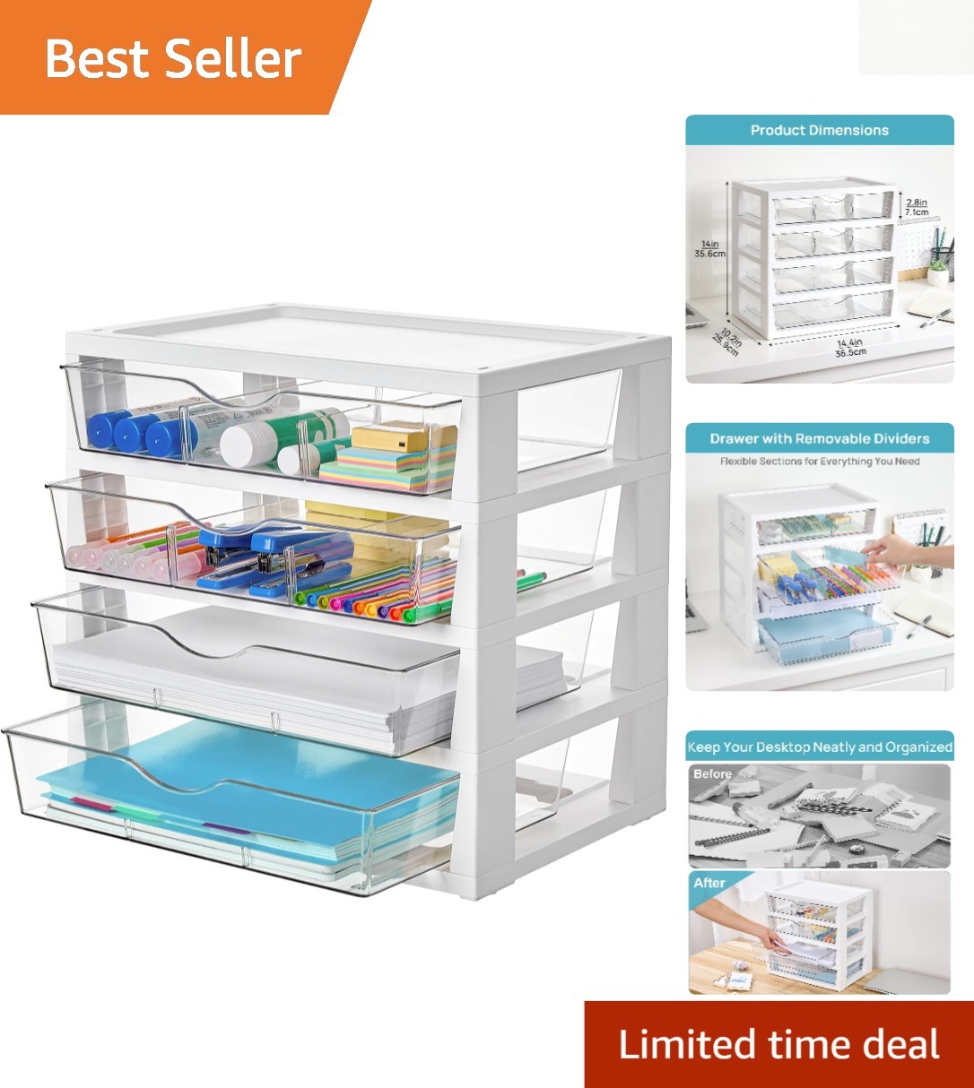 Easy-Access Clear Plastic File Organizer with Drawers - Perfect for Home Office