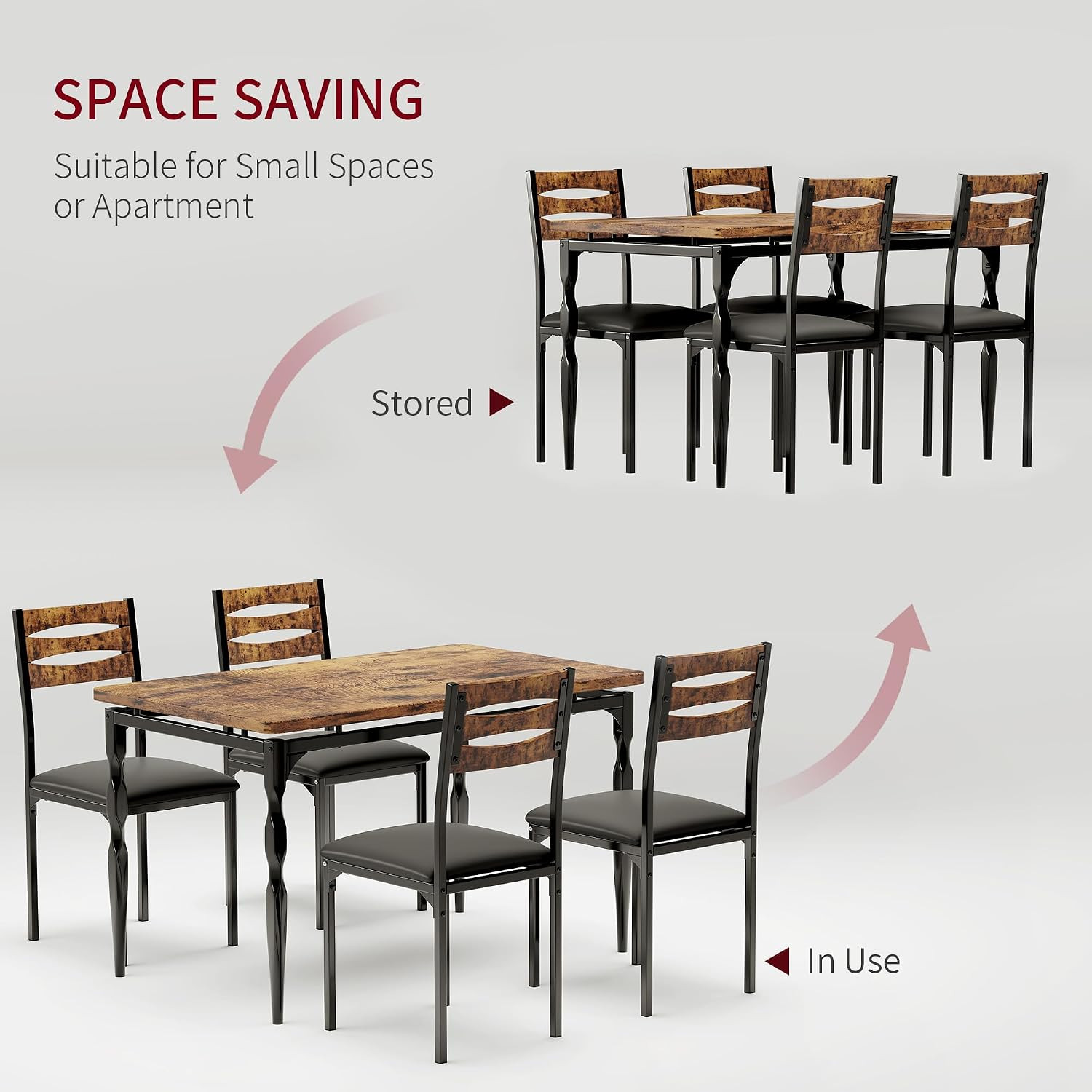 5 Piecs Dining Table Set, Farmhouse Style Dining Table and Chairs Set for 4, Din