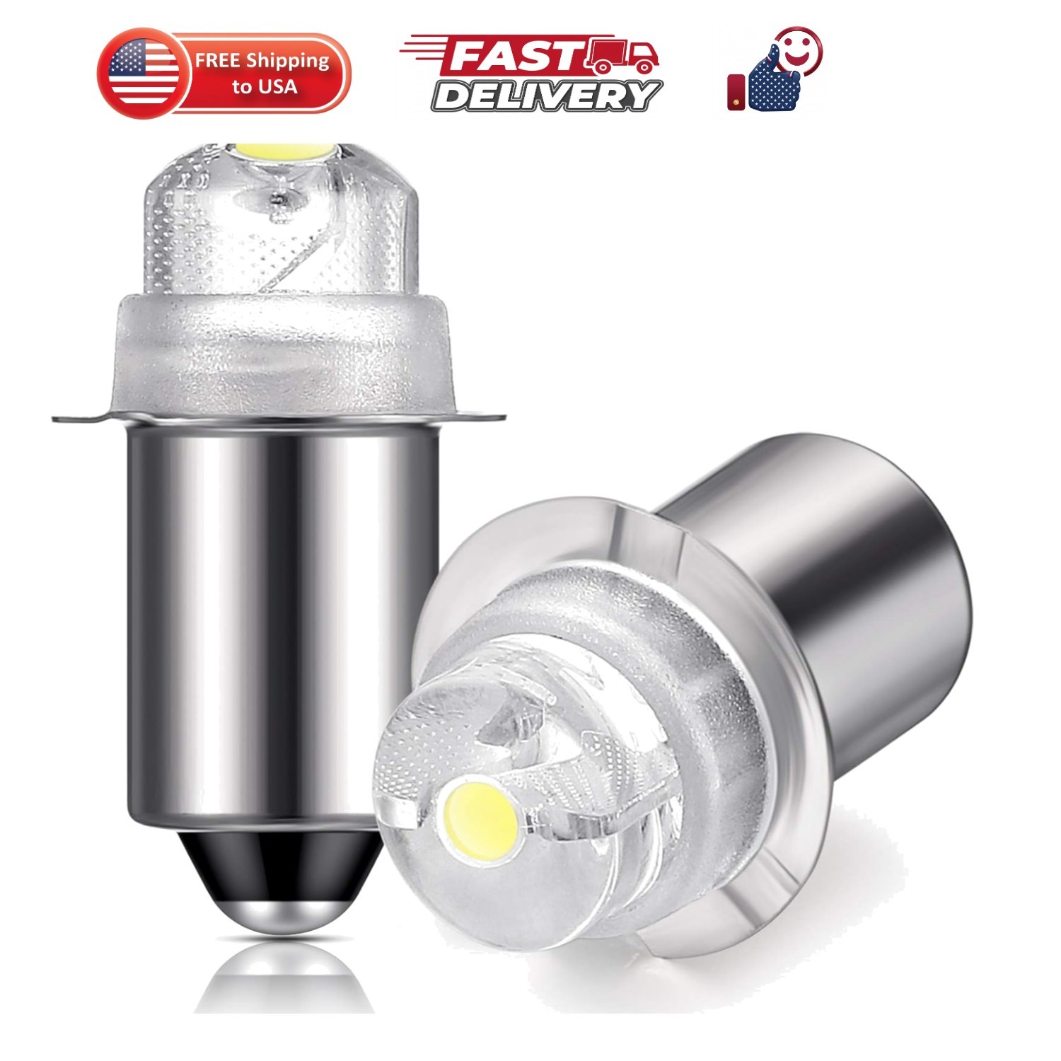 2 Pcs 3V P13.5S LED Flashlight Bulb Replacement 30 Lumen torch bulb Upgrade f...