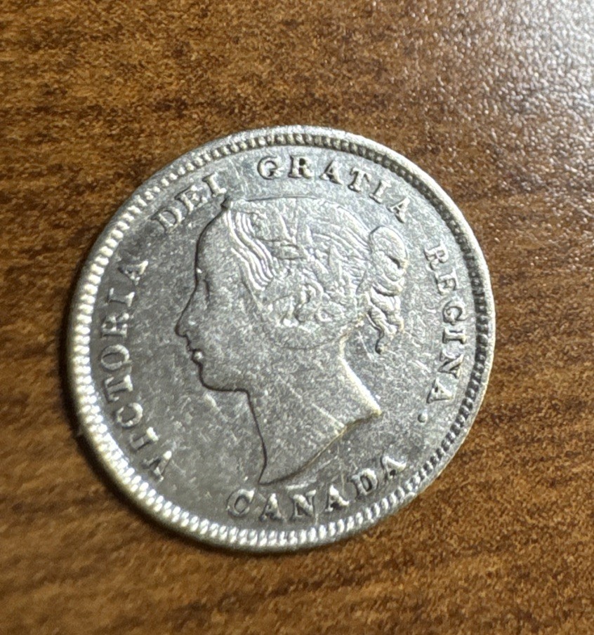 1892 Canada Silver 5 Cents Queen Victoria VF details - cleaned