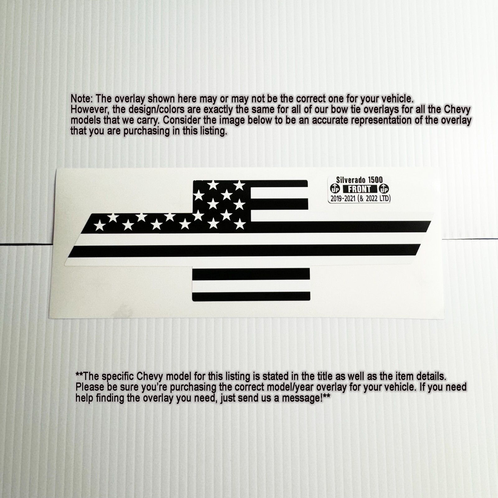 Fits 1999-2024 Silverado *ONLY* NON-DOMED USA flag emblem overlay precut B&W str