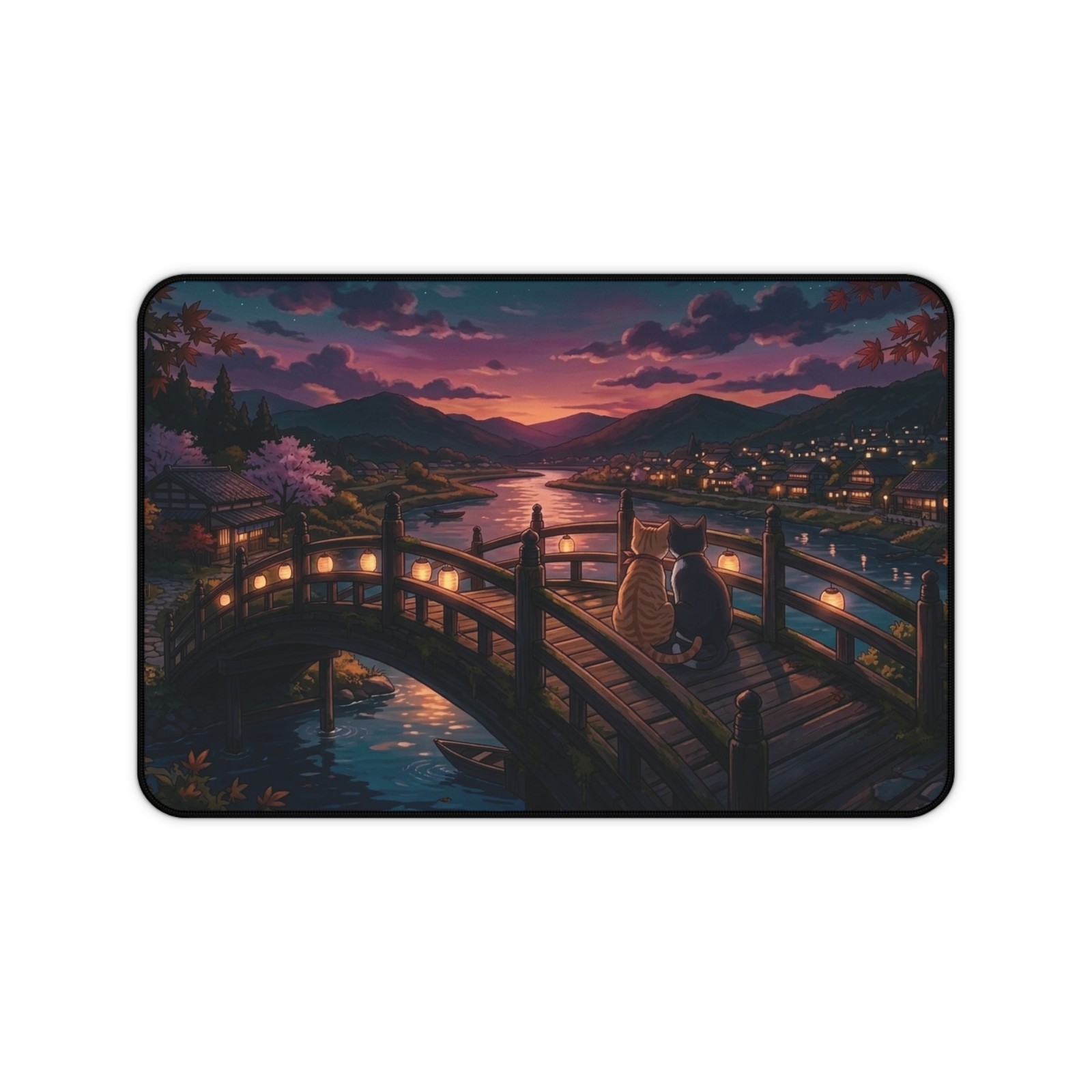 Cat at sunset Desk Mat