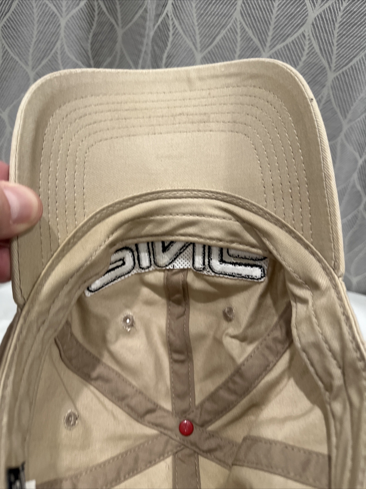 Ping Tan Hook and Loop Strap Hat with White Embroidered Lettering