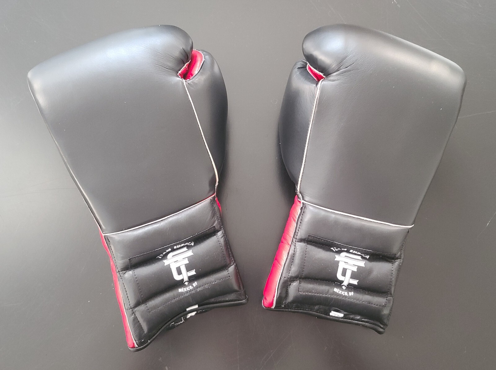 Team Euroza Boxing Gloves w/ Welted Seams - Professional Grade - Black w/ Red