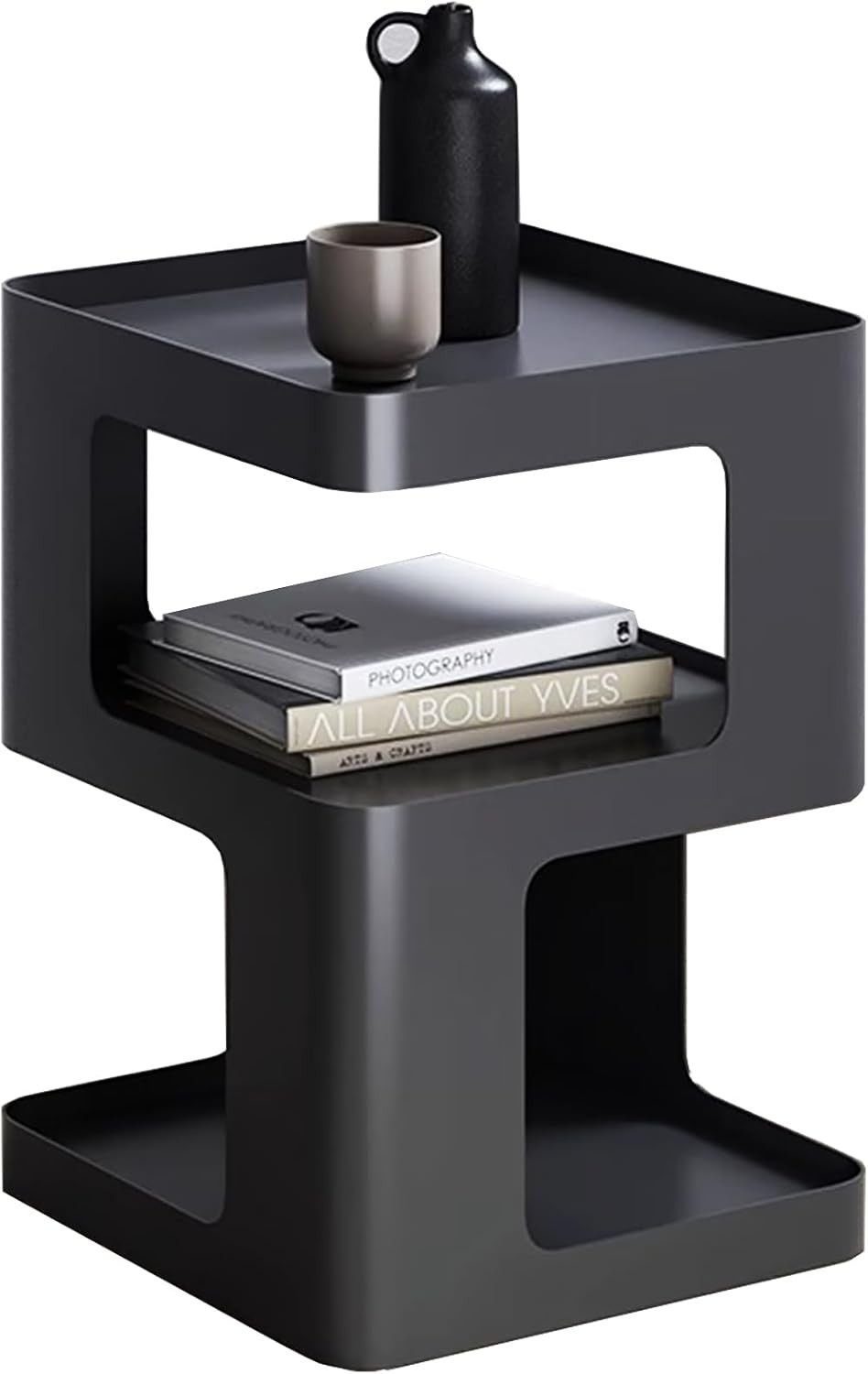Modern Metal Side Table with Storage,Small End Table for Sofa & Couch,3-Tier Com