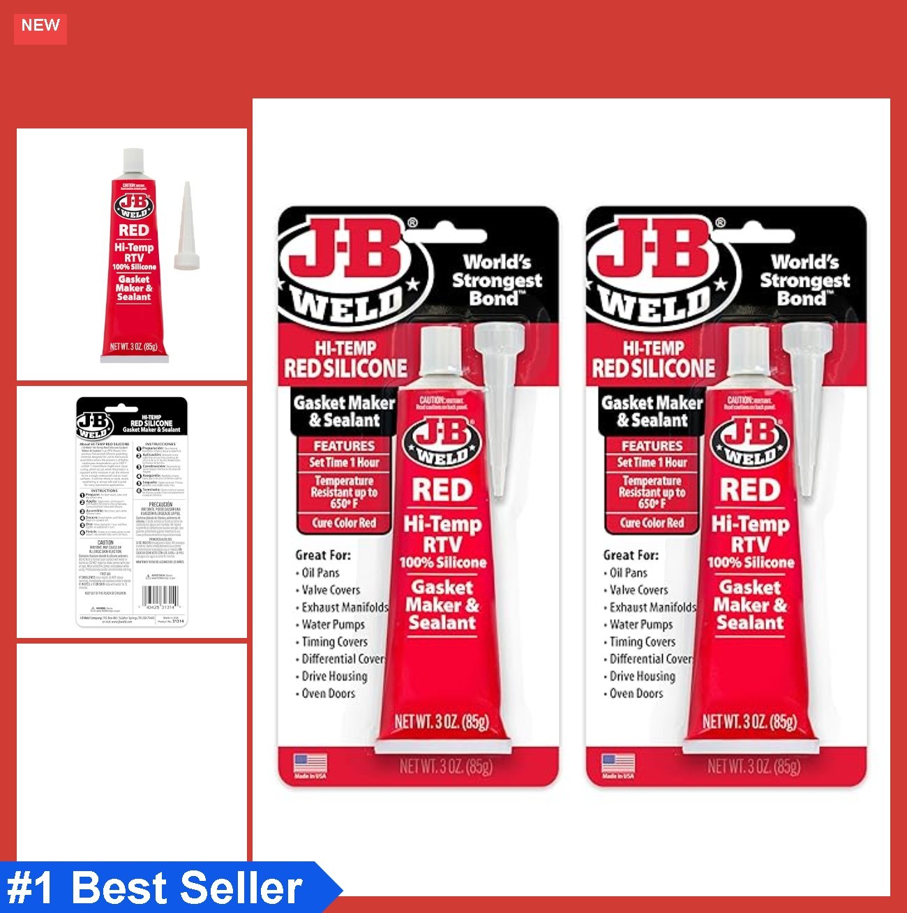 High Temperature RTV Silicone Gasket Maker 3 oz 2-Pack Sealant Red 650F