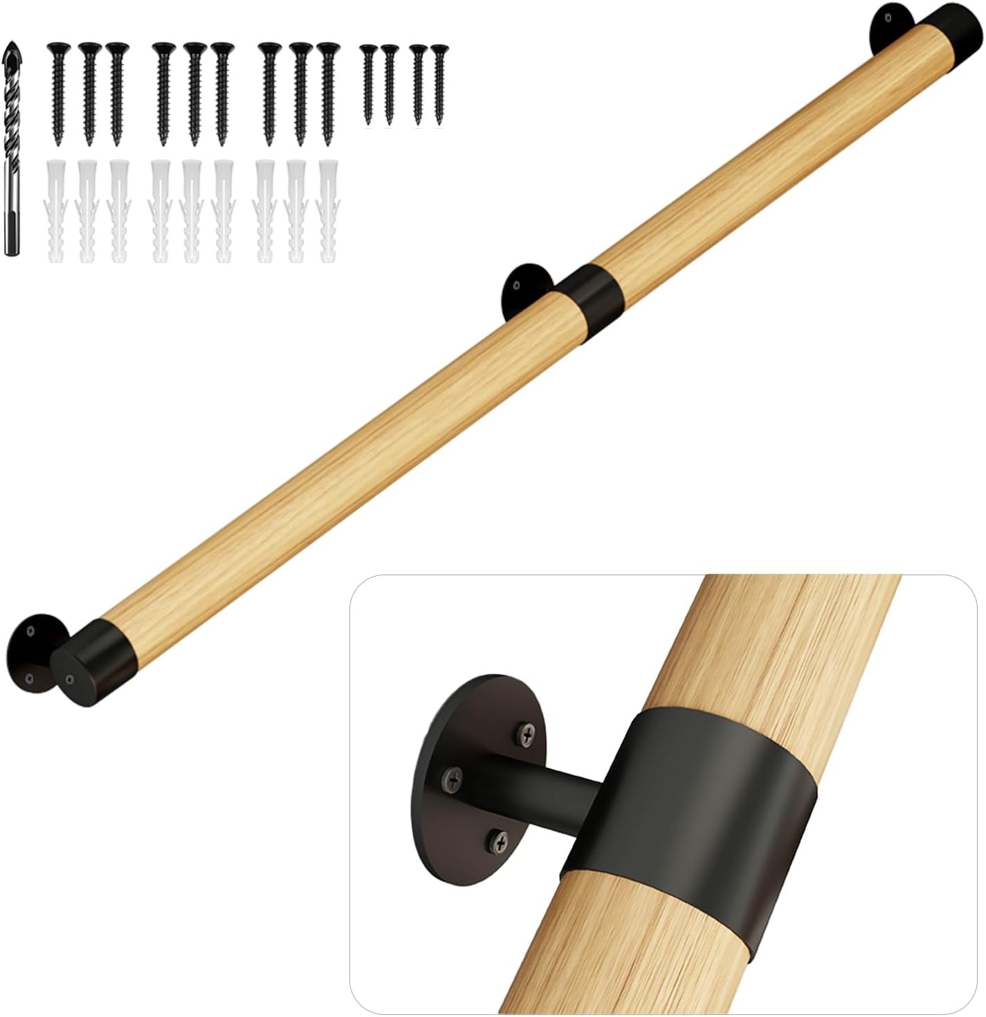 7FT Wooden Stair Handrails,Indoor Outdoor Hand Railings, 7FT, Burlywood