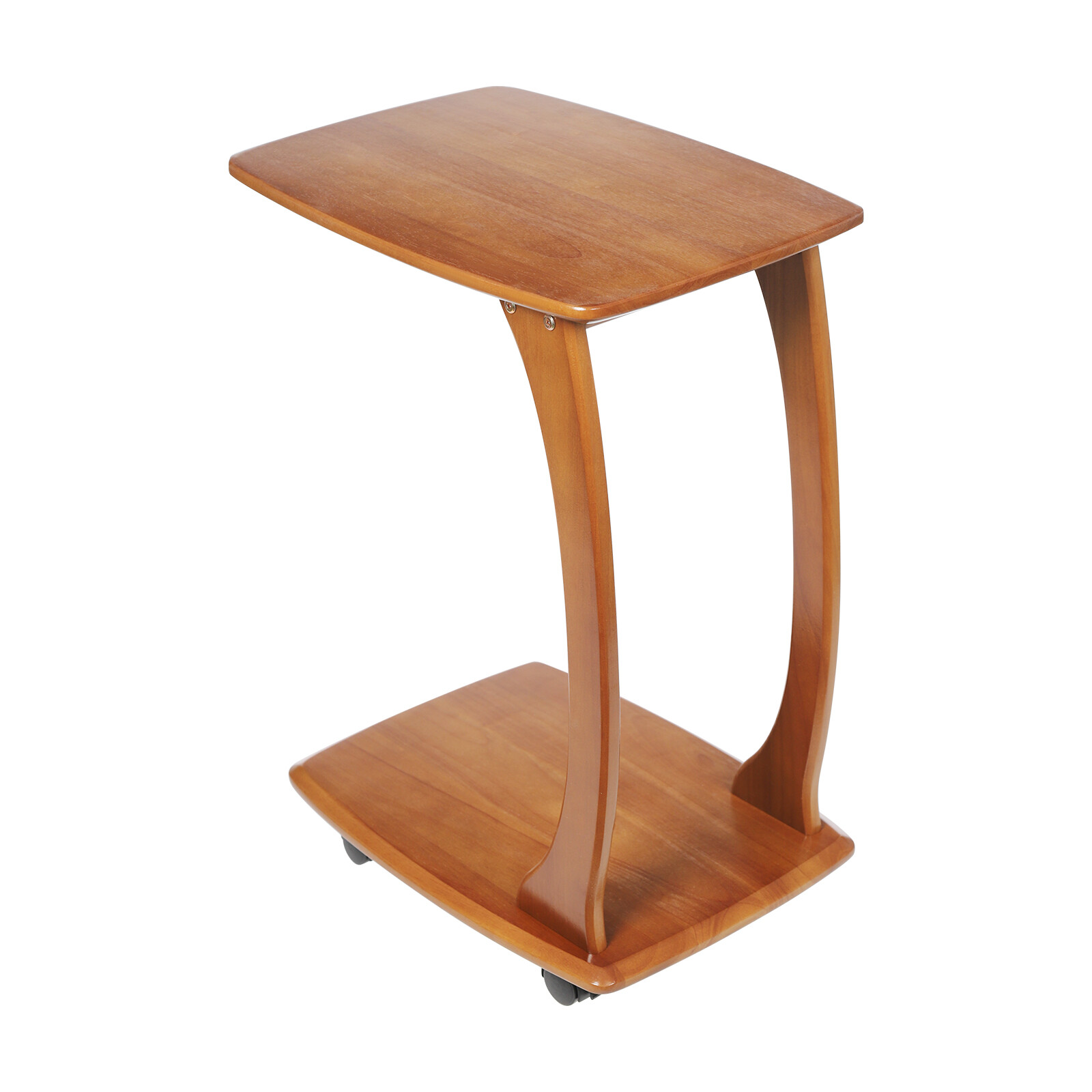 C-Shaped Side Table Floor Standing Solid Wood End Table With Wheels 24.8 inches