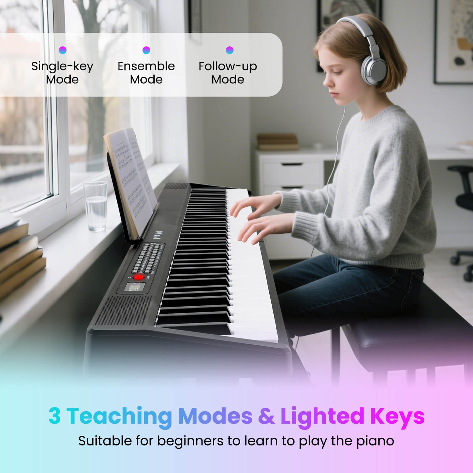 88-Key Piano Keyboard Foldable Full Size Semi Weighted Electronic Keyboard