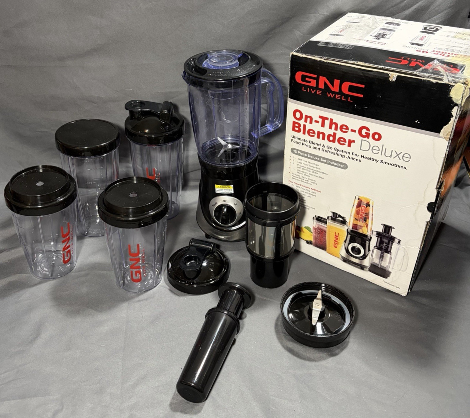 GNC - On The Go Blender Deluxe Cups Lids Juicer Chopper Blade