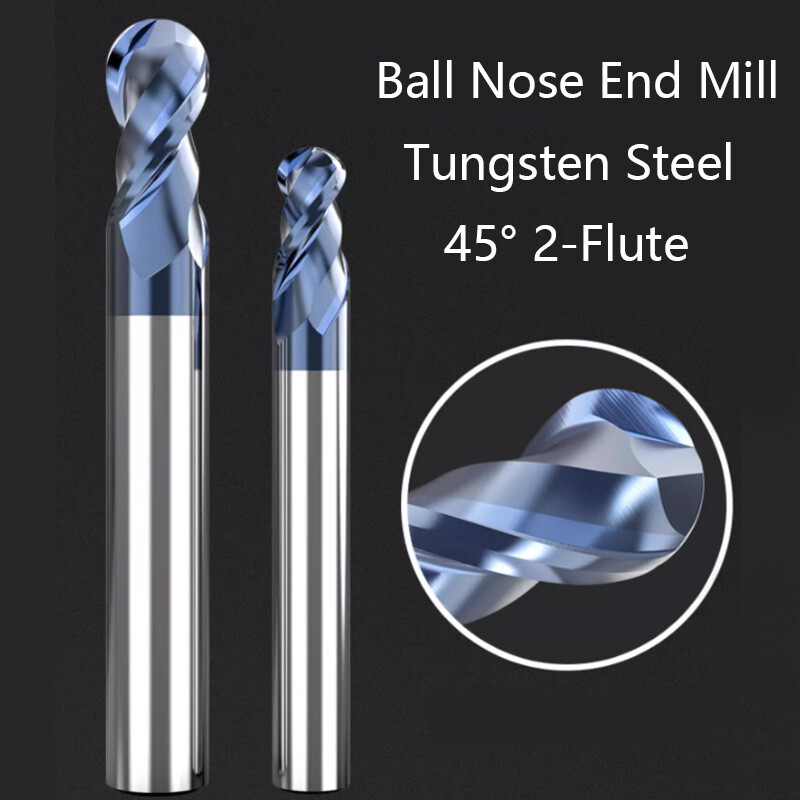 45° 2-Flute Ball Nose End Mill Tungsten Steel Milling Cutter Bit TiSiN Coating