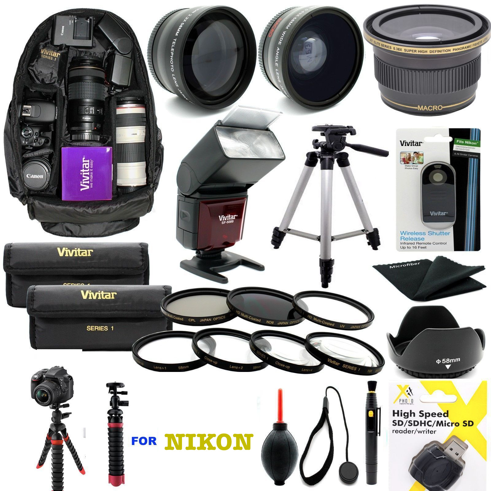NIKON D3500 55MM 8K PREMIUM HD ACCESSORY KIT FLASH LENSES BACKPACK TRIPOD FILTER