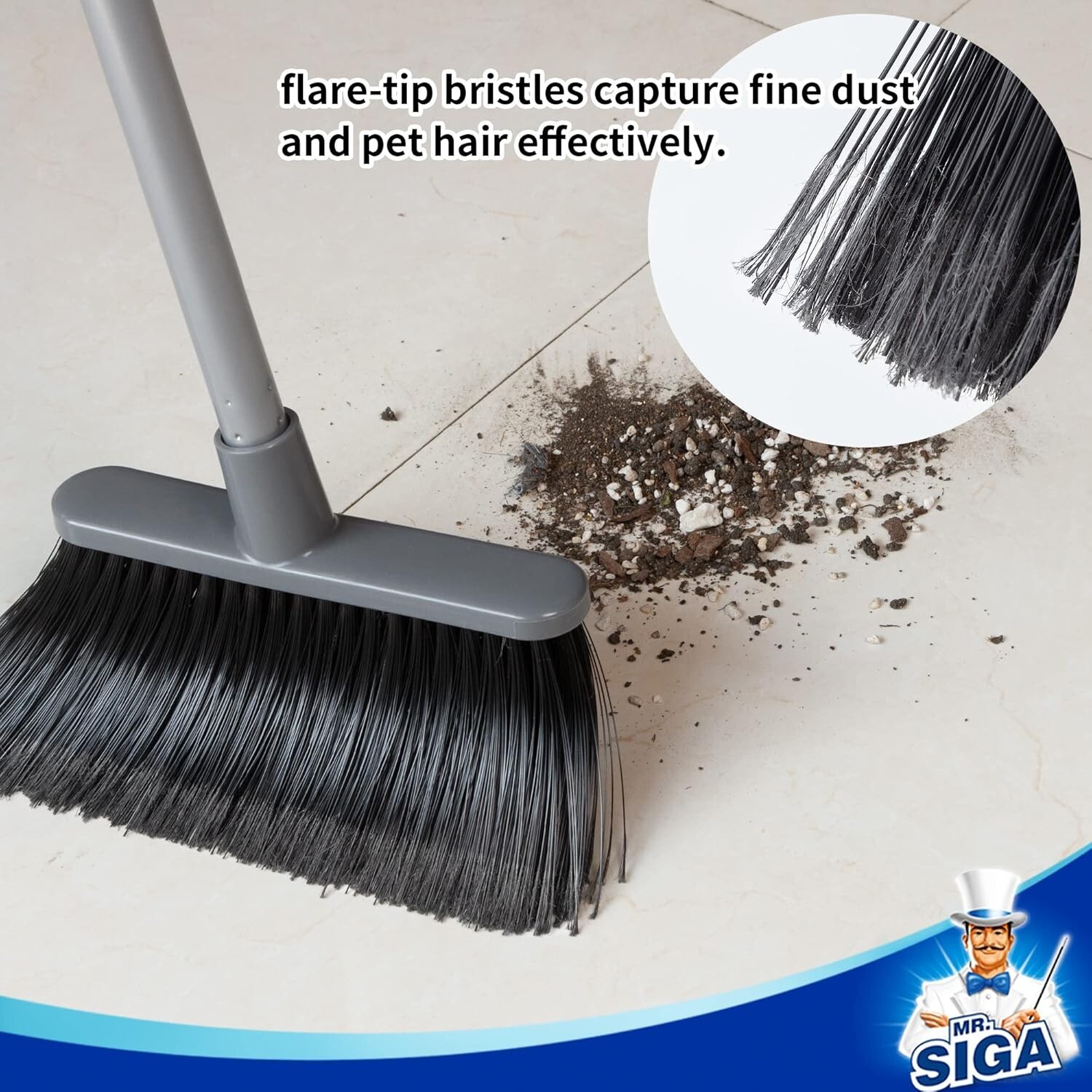 Stylish Gray Broom and Dustpan Set with Comfort Grip for Stress-Free Cleaning