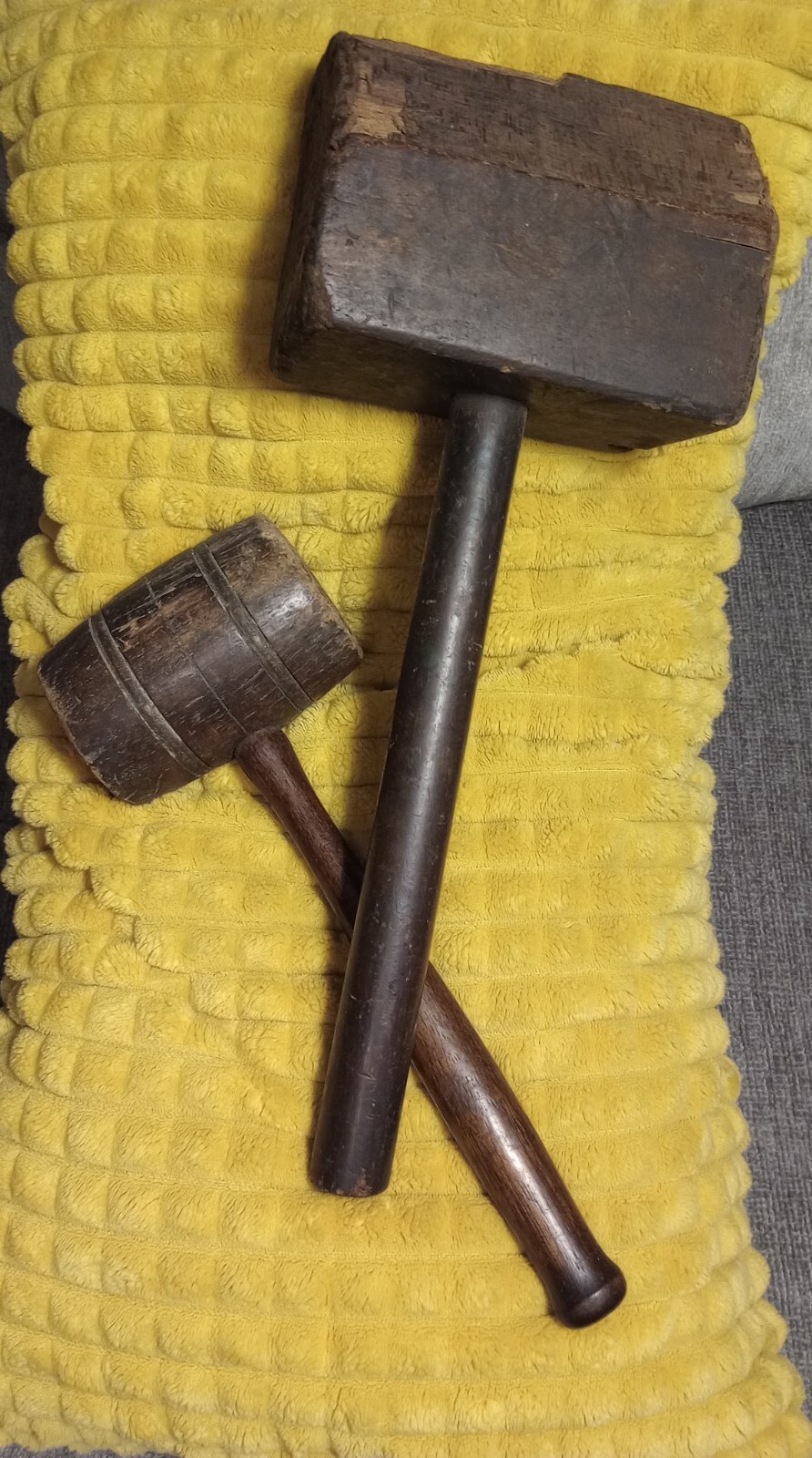 Primitive Antique Handmade Wood Carpenters MALLET & HAMMER Rustic Farm Tools