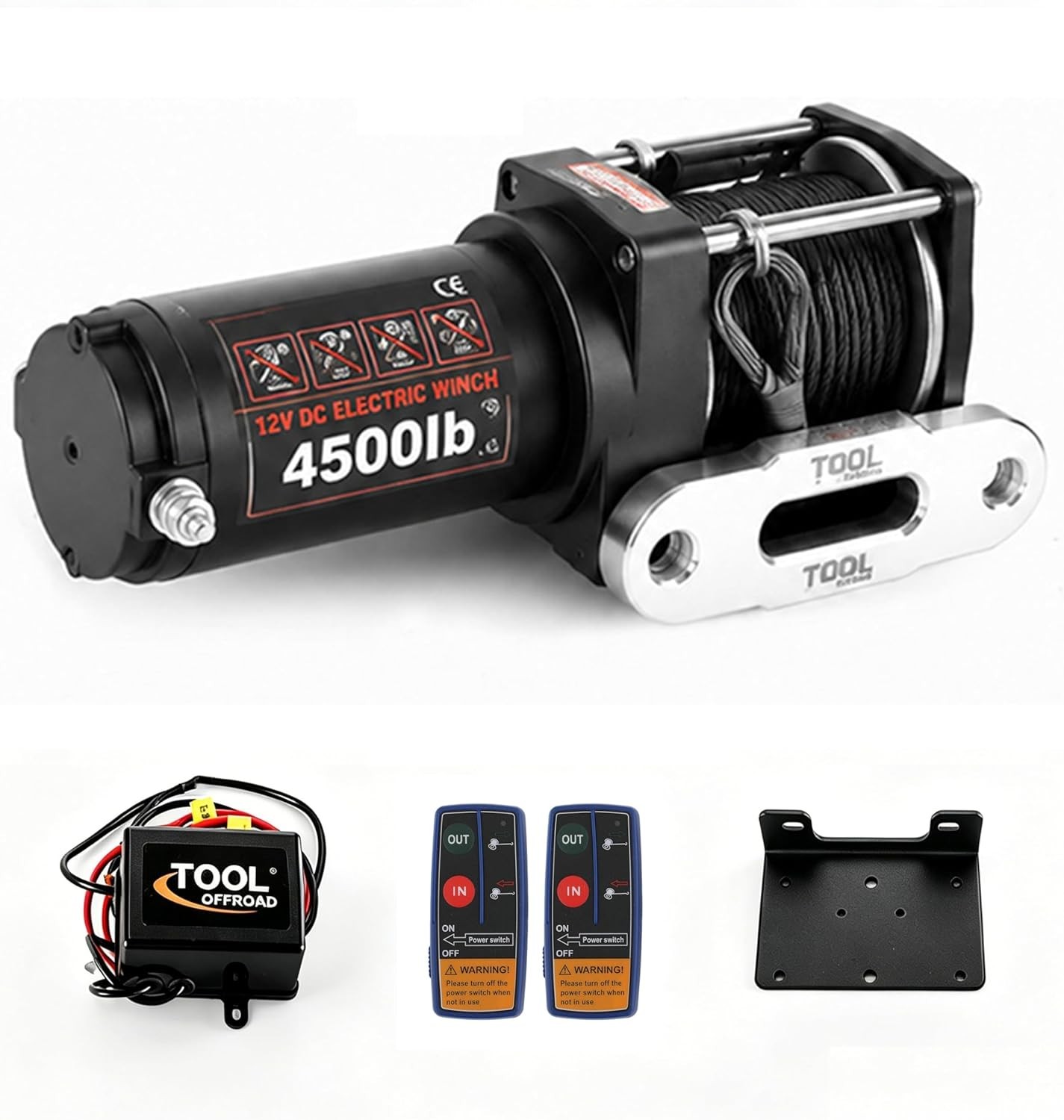4500LBS 12V Synthetic Winch Wireless Wired Remote ATV UTV Boat Black