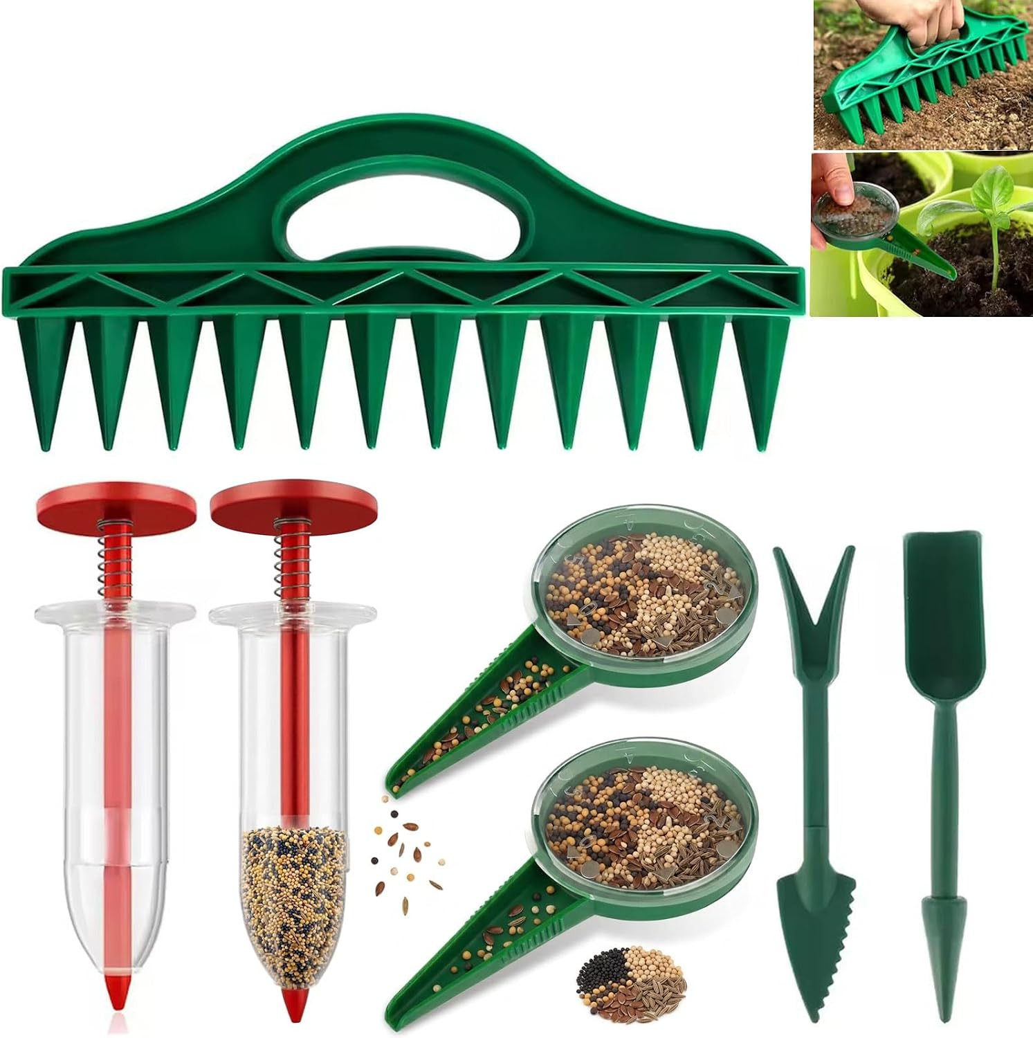 12-Hole Digger Seed Spreader,7 Piece Sowing Seeds Dispenser Set,Mini Seed Dispen