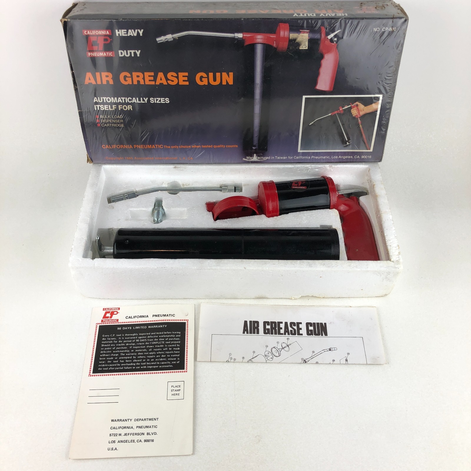Vintage California Pneumatic Air Grease Gun Auto Sizes Taiwan CP-800 Mechanic