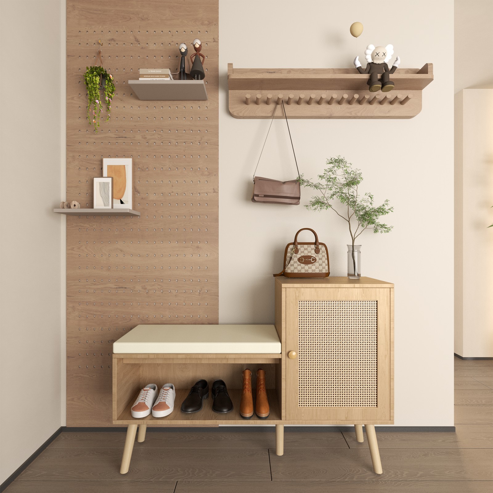 Shoe Cabinet Entrance Bench Shoe Cabinet w/ Adjustable Shelves Removable Cushion